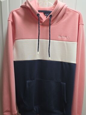 Ben Sherman Sequoia Pink, Cream & Navy Colorblock Pullover Hoodie Medium